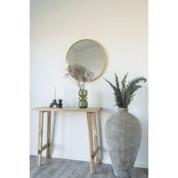 Rundt 100 cm. spejl i messinglook 